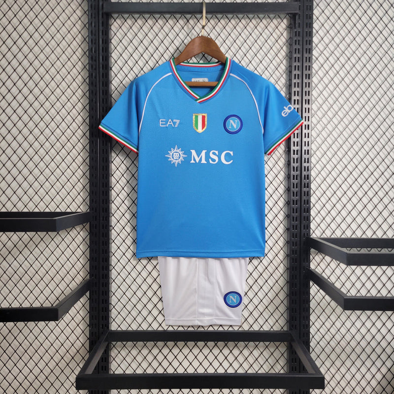Camiseta y pantalón corto para niños del Napoli Home I 23/24 - Azul