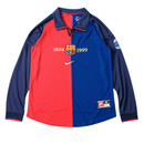Camiseta retro de manga larga para aficionado del Barcelona Home 1999 para hombre - Azul y granate