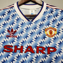 Camiseta retro de visitante del Manchester United 91/93 Adidas para hombre - Azul y blanco