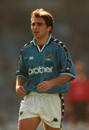 Camiseta retro de aficionado del Manchester City (local, temporada 97/99) para hombre, azul