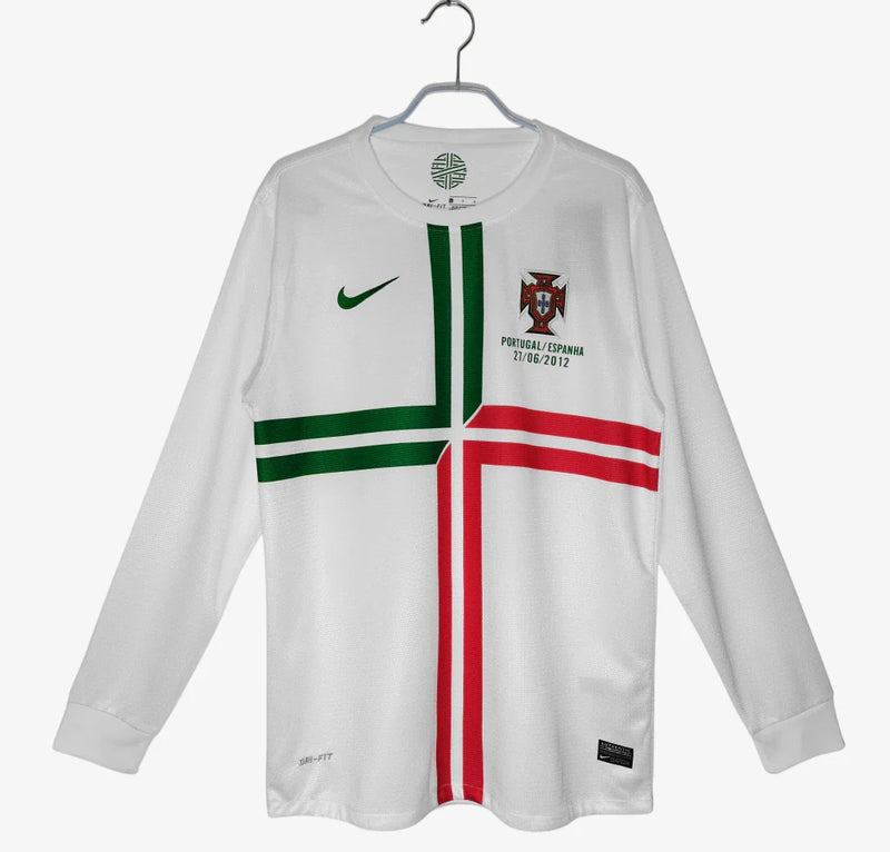 Camiseta retro de manga larga de Portugal Visitante II 2012 para hombre - Blanca