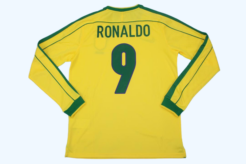 Camiseta retro de la selección brasileña - Camiseta de manga larga de Brasil 1998 para hombre - Amarilla