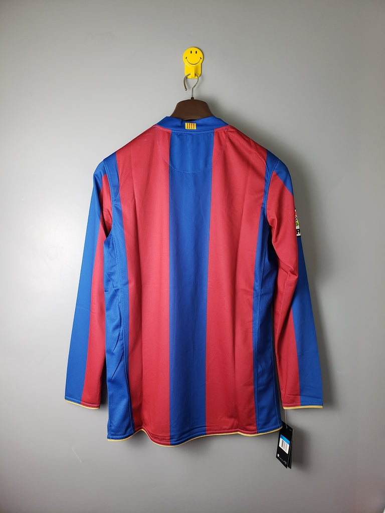 Camiseta retro de manga larga para aficionado del Barcelona Home 07/08 Nike para hombre - Azul y granate
