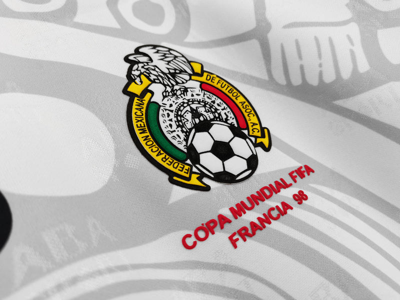 Camiseta retro de visitante de la selección nacional de México de la Copa II de 1998 para hombre - Blanca